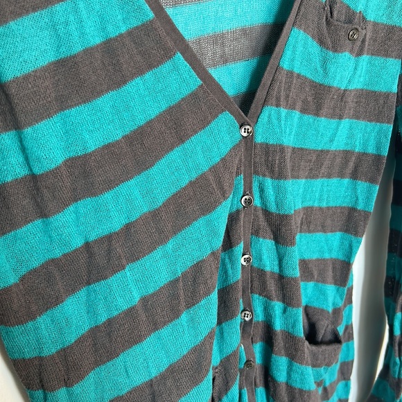 Moth teal and grey striped loose knit cardigan from Anthropologie - Picture 2 of 5